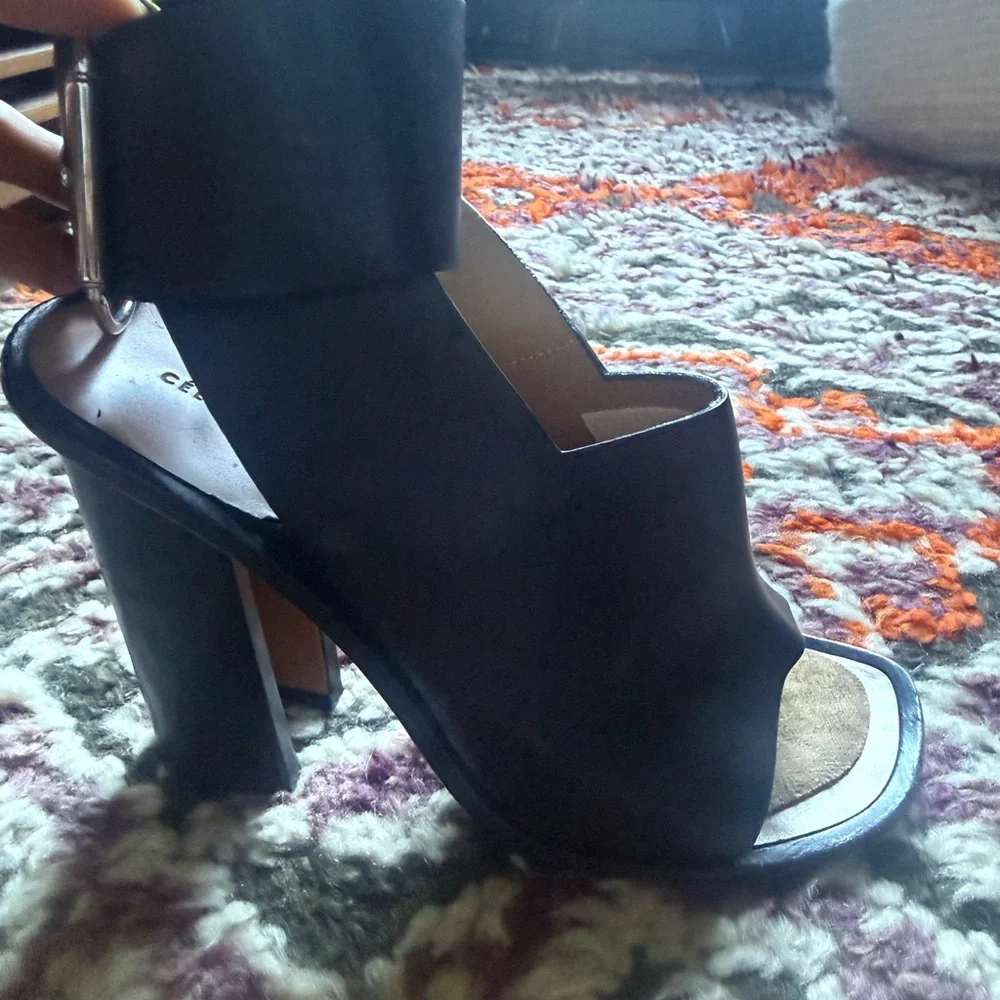 Céline Phoebe Philo Black Open-Toe Ankle Strap Wedge Sandals - 35.5 (5.5)